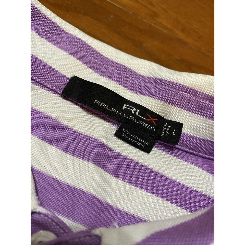 RLX Ralph Lauren Polo Shirt Mens Large Purple Striped Golf Performance Stretch